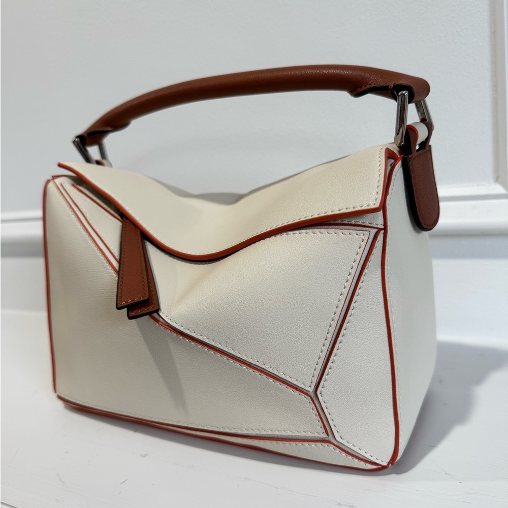 Small/Medium Geo Structured Panel Bag - Cream/Toffee - Picture 3 of 12